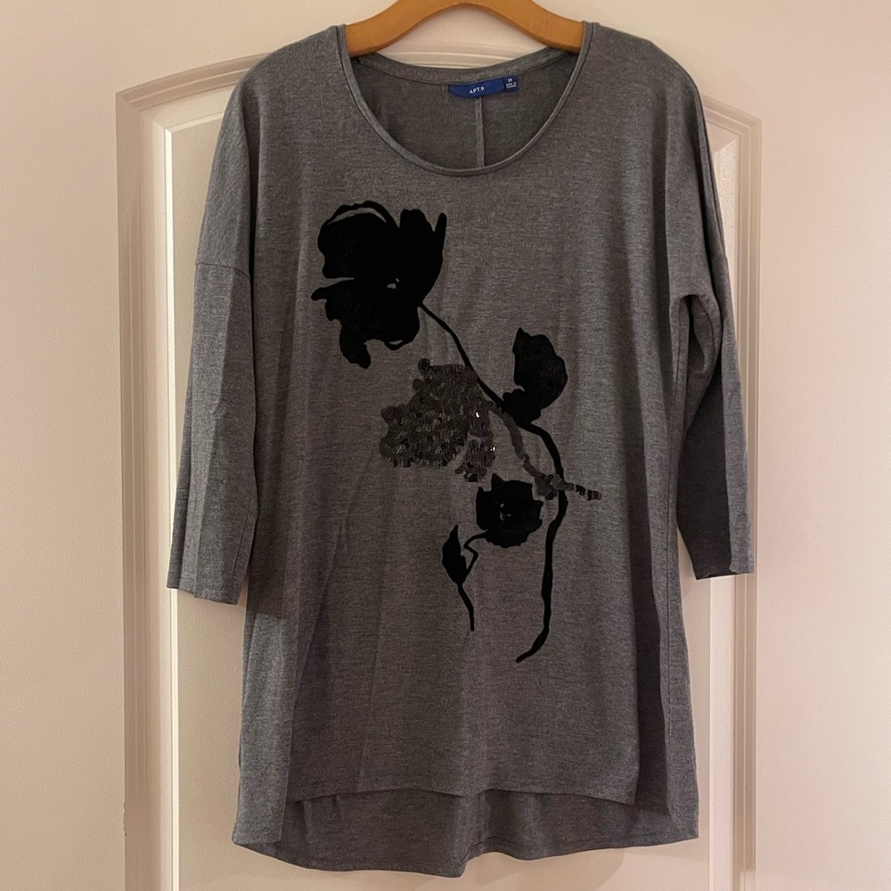 Gray Floral Top